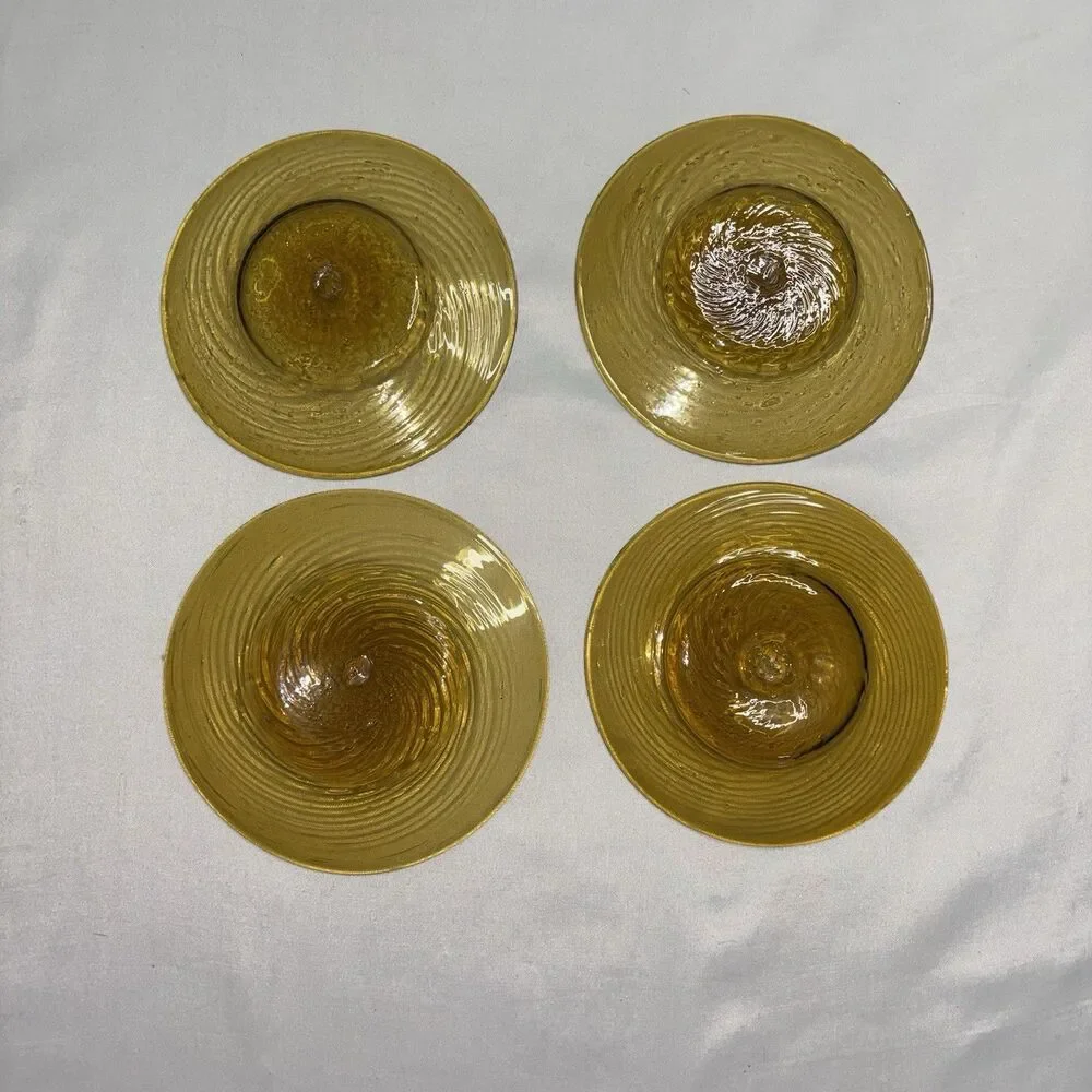 Amber Glass Salad Dessert Plates Swirled Pattern Mid Century Vintage 6” Lot Of 4